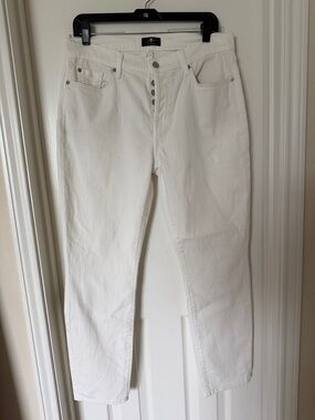 7 For All Mankind White Button-Fly Straight Jeans